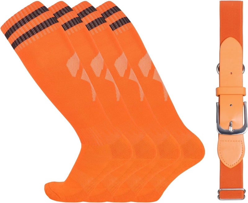 EDCYF Kids Baseball or Softball Socks and Belt Combo Set Softball Knee Socks High Tube Soccer Socks for Youth Boys Girls - Image 1